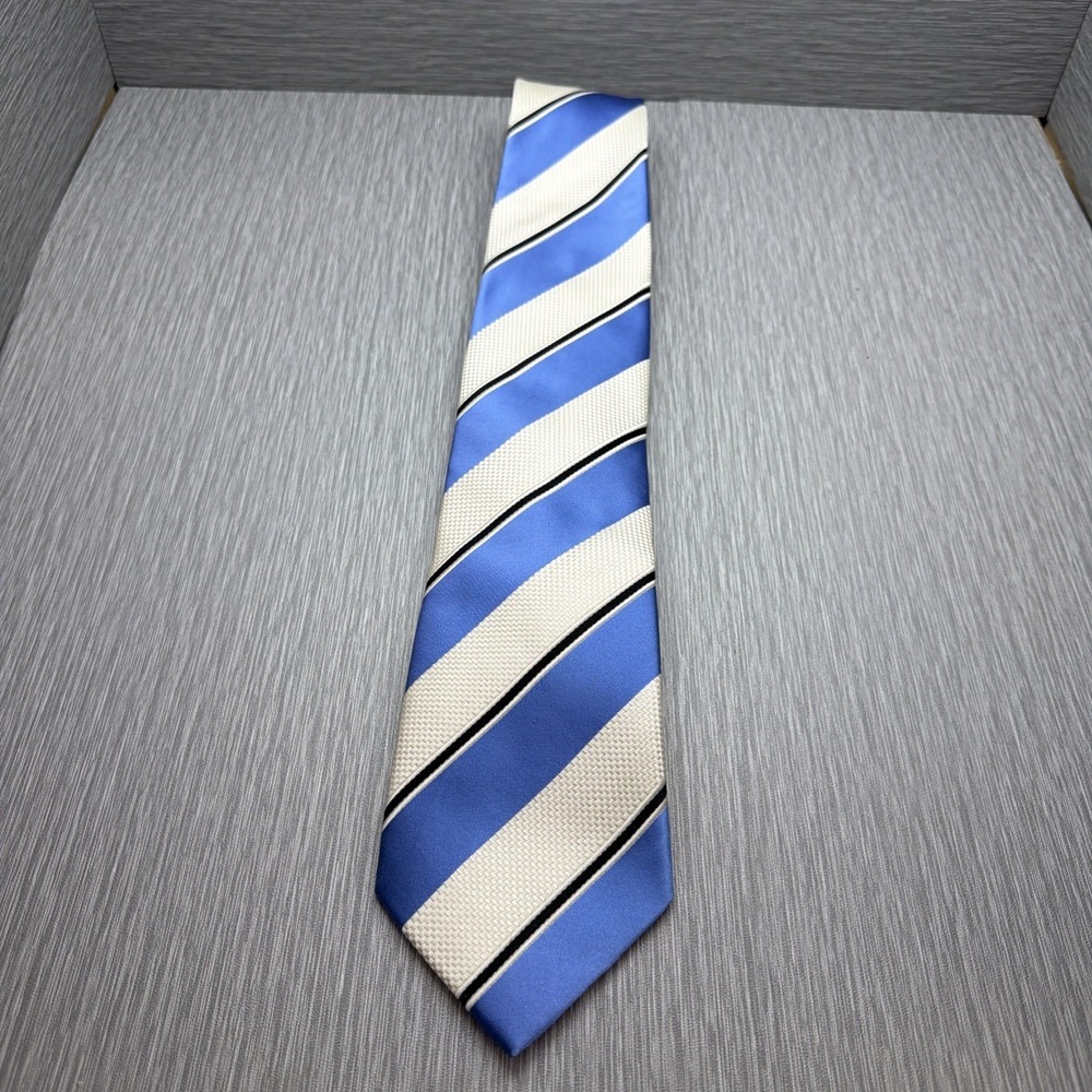Donald‎ J Trump Signature Collection Silk Tie Blue White Regency Stripe Gold Bar